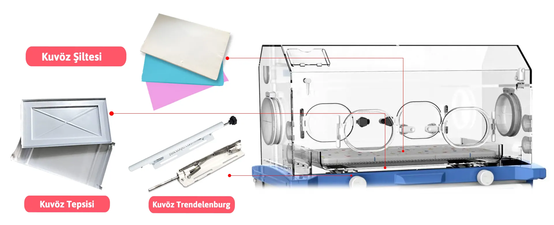 Kuvöz şiltesi yatağı, kuvöz tepsisi, kuvöz yatagi, kuvöz sarf malzemeleri